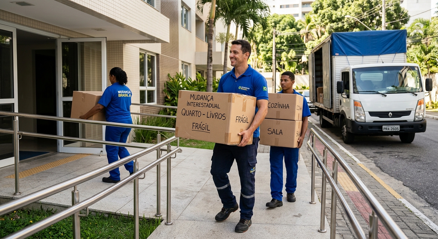 Pessoas carregando caixas de papelão durante mudança